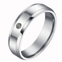 Новое ювелирное изделие из титановой стали для пары, 6 мм, простое кольцо с одним кристаллом для мужчин и женщин, подарки для друзей 2024 - купить недорого