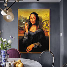 Pintura al óleo de cigarrillo de Mona Lisa, carteles famosos e impresiones, lienzo, imagen artística de pared para sala de estar, decoración del hogar 2024 - compra barato