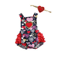 FOCUSNORM Valentines Days Baby Girls Bodysuits Headband 2pcs LOVE Heart Print Ruffles Sleeveless Jumpsuits 2024 - buy cheap