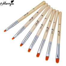 Monja 7 шт., акриловая Удлиняющая кисть с деревянной ручкой для дизайна ногтей, полиуф-гель, круглое верхнее покрытие, ручка для рисования цветов, инструмент для маникюра 2024 - купить недорого