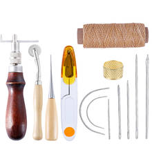 LMDZ-Kit de costura de cuero, herramientas de artesanía de cuero DIY, herramienta de aguja cónica de costura a mano con dedal de hilo encerado Groover Awl, 13 Uds. 2024 - compra barato