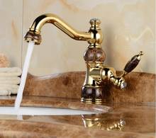 Vidric fashion high quality solid brass and natural jade construction bathroom hot and cold gold finish basin faucet,tap sink mi 2024 - buy cheap