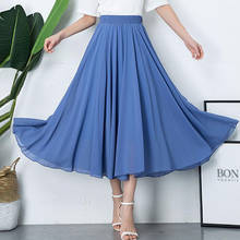 2022 Summer Women Chiffon Skirts Vintage High Waist Blue White Long A-Line Skirt Female Solid Pleated Skirts Boho Maxi Faldas 2024 - buy cheap
