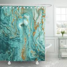 Green Beautiful Abstract Golden and Turquoise Mixed Paints Marble Shower Curtain Waterproof Fabric 72 x 78 Inches Set with Hooks 2024 - buy cheap