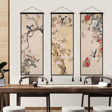 Chinese Style Flower Birds Painting Wall Art Canvas Painting Poster Wooden Hanging Scroll Painting Living Room Home Office Decor 2024 - buy cheap