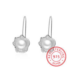 Pendientes de perlas de plata esterlina 925 para mujer, joyería de boda con estilo, Flor de Loto, aretes, Bisutería 2024 - compra barato