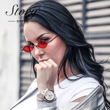 STORY-gafas de sol ovaladas pequeñas Retro para mujer, anteojos de sol femeninos con montura metálica delgada Estilo Vintage de los años 90, lentes redondas de color rojo y amarillo, 2019 2024 - compra barato