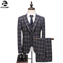 Flobe ternos masculinos, xadrez clássico com botões, conjunto de vestido masculino, slim fit, smoking, casamento formal, casual, 3 peças 2024 - compre barato