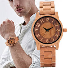 Relógio cereja madeira masculino, relógio de pulso de madeira luxuoso quartzo com pulseira de madeira natural casual masculino fecho dobrável relógio novo 2020 2024 - compre barato