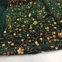 (5yards/pc) Soft African velvet lace fabric in deep green with beautiful sequins embroidery high quality for party dress  FSS233 2024 - buy cheap