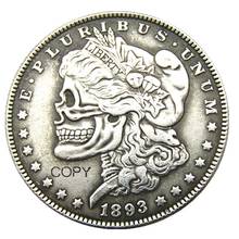 Hobo de EE. UU., moneda de copia chapada en plata, dólar de los años 1893, Calavera, zombi esqueleto 2024 - compra barato