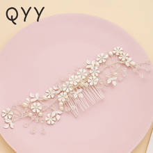 Qyy mais novo casamento pentes de cabelo branco pequena flor nupcial grampos de cabelo acessórios jóias flor headpiece para as mulheres 2024 - compre barato