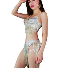 Sparkling Sequins Rhinestones Fringes Bikini Two-Piece Suit Party Sexy Performance Suit Women Nightclub Show Wear Stage Outfit 2024 - buy cheap