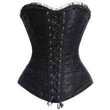 Women's Sexy Satin zipper side Overbust Corset Black Lace Overlay Corsets and Bustiers Waist Trainer Shapewear Espartilho 2024 - buy cheap