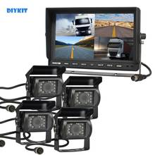 DIYKIT 10" 4 Split QUAD Car Monitor + 4 x CCD IR Night Vision Rear View Camera Waterproof for Car Truck Bus Reversing Camera 2024 - buy cheap