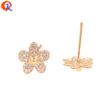 Cordial Design 20Pcs 8*9MM Fashion Jewelry/CZ Stud Earrings/Flower Shape/DIY Making/Genuine Gold Plating/Earrings For Women 2024 - buy cheap