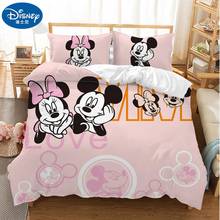 Disney-juego de ropa de cama para niños y adultos, edredón con estampado de dibujos animados, funda de almohada de lino, color rosa, Minnie 2024 - compra barato