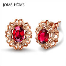JoiasHome Classic Ruby 925 Sterling Silver Earrings For Women With Oval Shape Red Gemstones Rose Gold Color Wedding Party Gifts 2024 - buy cheap