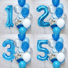 Juego de Globos de números azules para fiesta de cumpleaños, suministros de látex de confeti, 1, 2, 3, 4 y 5 años, 12 Uds. 2024 - compra barato