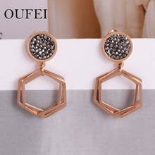 OUFEI stainless steel earring crystal Rose gold Simple atmosférica brinco feminina Geométrica brincos wholesale 2024 - buy cheap