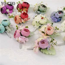 YO CHO de flores artificiales de seda rosa para hombres, pulsera de flores para damas de honor, decoración para fiesta de boda, 2024 - compra barato