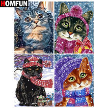 HOMFUN Full Square/Round Drill 5D DIY Diamond Painting "Scarf winter cat " 3D Embroidery Cross Stitch 5D Home Decor Gift 2024 - buy cheap