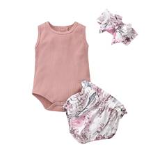 Newborn Baby Girls Kid Outfits Clothes Cute Lovely Solid Sleeveless Bodysuits Tops Floral Short Pants Headband Daily Wear 2024 - buy cheap