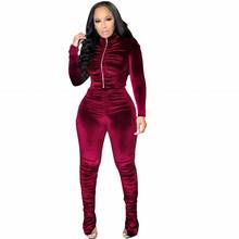 Vintage Velvet Loungewear Sets Women Velour Two Piece Outfits Zipper Long Sleeve Jacket And Stacked Pant Sweatsuit Matching Set 2024 - buy cheap