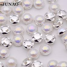 JUNAO-Cuentas de perlas blancas para coser, diamantes de imitación AB, apliques de perlas plateadas, garra de cristal para zapatos de vestir, 8mm 2024 - compra barato