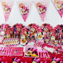 Disney-vajilla desechable con dibujos animados de Minnie Mouse, Decoración de cumpleaños para niña, platos de papel, vasos, banderas, suministros para Baby Shower 2024 - compra barato