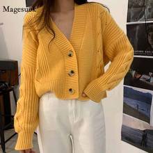 Casual Short Autumn Winter Long Sleeve Streetwear V-Neck Cardigans Women Knit Sweater Fashion Pull Femme Coat Sweater 11998 2024 - buy cheap