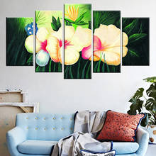 Pintura de parede fotos decoração da casa sala 5 painel elegante flores amarelas hd impresso moderno lona arte quadro do cartaz modular 2024 - compre barato