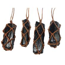 1 Pcs Natural Black Tourmaline Retro Raw Gemstone Pendant Crystal Hand-Woven Jet Stone Ore Radiation Protection Stone Craft 2024 - buy cheap