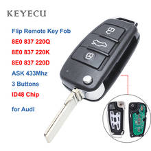 Keyecu Flip Car Remote Key 3 Buttons 433MHz ID48 for Audi A4 Quattro RS4 S4 2005 2006 2007 2008 2009 8E0 837 220Q / 220K / 220D 2024 - buy cheap