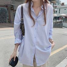 Cardigan Mid-length Spring Autumn Plus Size Korean Style Vintage 2021 White Shirt Women New Long Sleeve Satin Loose Blouse 12290 2024 - buy cheap