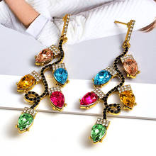 Wholesale New Metal Colorful Rhinestone Long Dangle Drop Earrings High-Quality Vintage Crystal Jewelry Accessories For Women 2024 - buy cheap