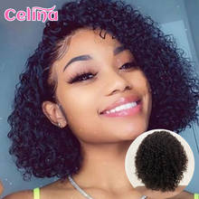 Peruca de cabelo encaracolado para mulheres negras, peruca curta com cabelo humano cacheado, máquina completa, corte pixie 180% 2024 - compre barato