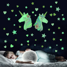 Adesivo de parede 3d unicórnio luminoso, estrelas que brilham no escuro, decoração de parede para quarto infantil, decalque de arte de decoração para casa 2024 - compre barato
