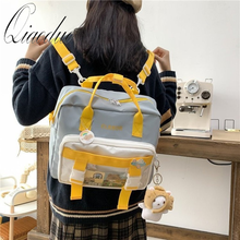 Qiaoduo New Contrast Color Multifunction Waterproof Nylon Women Backpack Female Transparent Pocket Insert Buckle Small Schoolbag 2024 - buy cheap