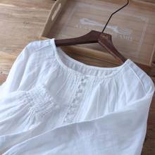 Camisa solta de manga longa bordada feminina, camisa branca bordada de algodão gola redonda v206 2024 - compre barato
