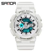 Модные Sanda Топ бренд Открытый Спорт белые цифровые часы женские будильник 3 бар водонепроницаемые ударные военные часы светодиодный дисплей 2024 - купить недорого