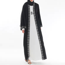 Preto ramadan dubai abaya turquia kimono cardigan muçulmano hijab vestido de abaya islam vestuário abayas para mulher caftan kaftan robe musulman 2024 - compre barato