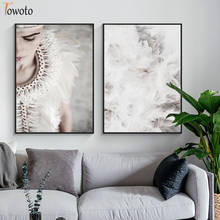 Abstract Wall Art Painting Modern Poster Print Woman White Feather Nordic Decoration Canvas Picture for Living Room Home Design 2024 - buy cheap