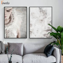 Pintura abstrata de arte em parede, poster moderno, impressão, pena branca, decoração nórdica, imagem de tela para sala, design de casa 2024 - compre barato