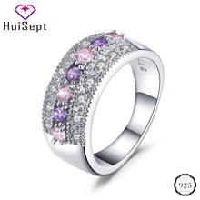 HuiSept-Anillo de Plata de Ley 925 con amatista y gemas para mujer, Sortija de plata esterlina, forma redonda, con gemas de circonita, para adorno de joyas, para fiesta de boda, venta al por mayor 2024 - compra barato