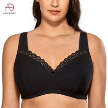 Women's Full Coverage Lace Trim Plus Size Non-wired Support Cotton Bra 2024 - buy cheap