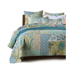 Jogo de cama vintage, 3 peças, patchwork, roupa de cama em algodão, colcha, cobertor, fronha, macacão, tamanho king 2024 - compre barato