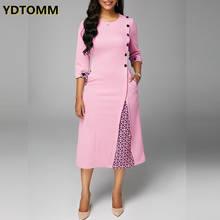 Vestido de trabalho feminino casual plus size magro escritório a linha vestidos elegante retalhos longo vestido de festa rosa roupas nova chegada 2021 2024 - compre barato