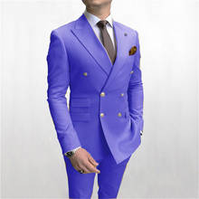 Фиолетовый двубортный Свадебный костюм для мужчин 2021 индивидуальный заказ костюм для жениха для выпускного вечера комплект из 2 предметов смокинг для жениха (пиджак + брюки) 2024 - купить недорого