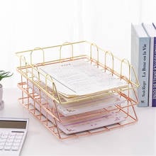 Rose Gold Metal Organizer Basket Magazine Newspaper Stackable Storage Basket Nordic Office Desktop Paper Finishing Basket 2024 - buy cheap